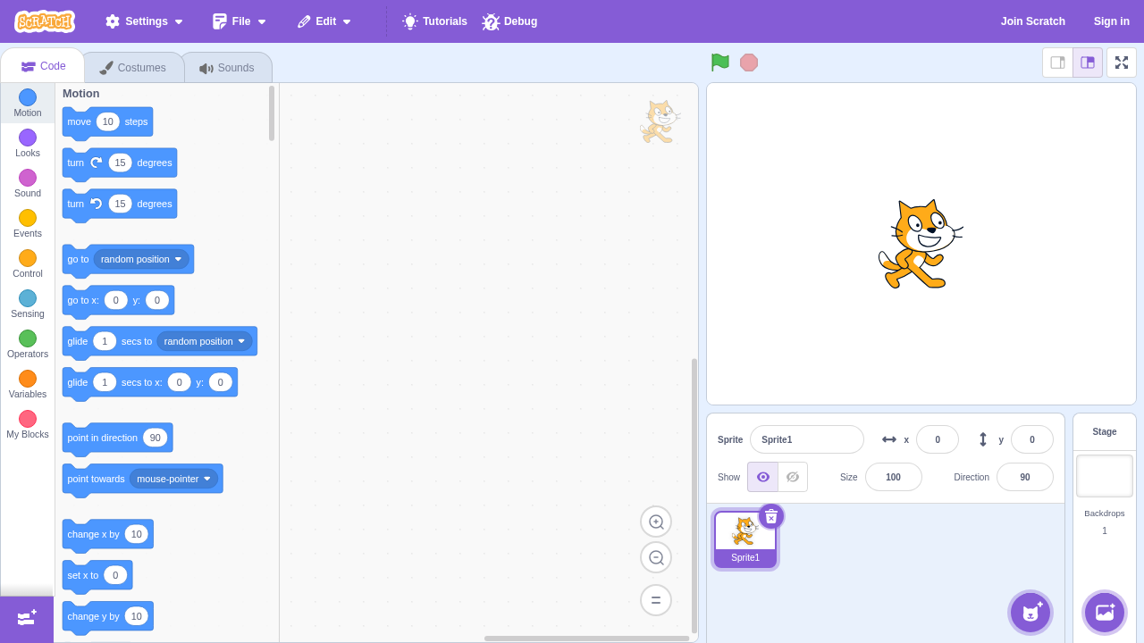 Scratchエディタ画面のスクリーンショット